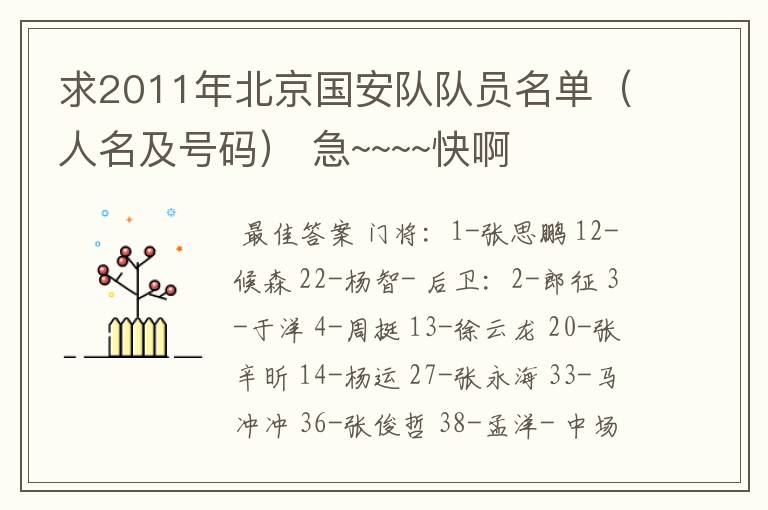 求2011年北京国安队队员名单（人名及号码） 急~~~~快啊