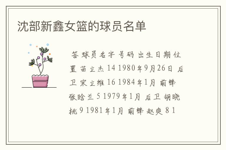 沈部新鑫女篮的球员名单