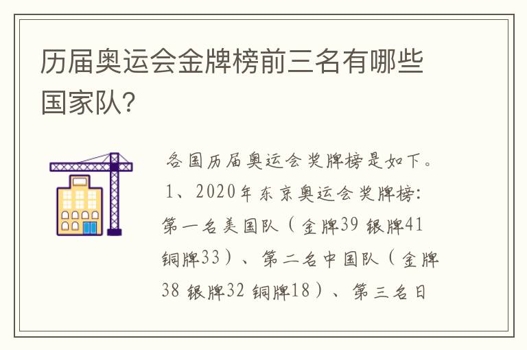 历届奥运会金牌榜前三名有哪些国家队?