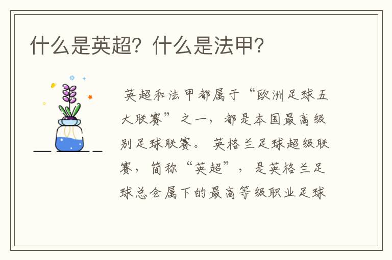 什么是英超?什么是法甲?