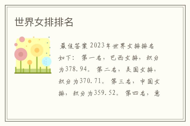 世界女排排名