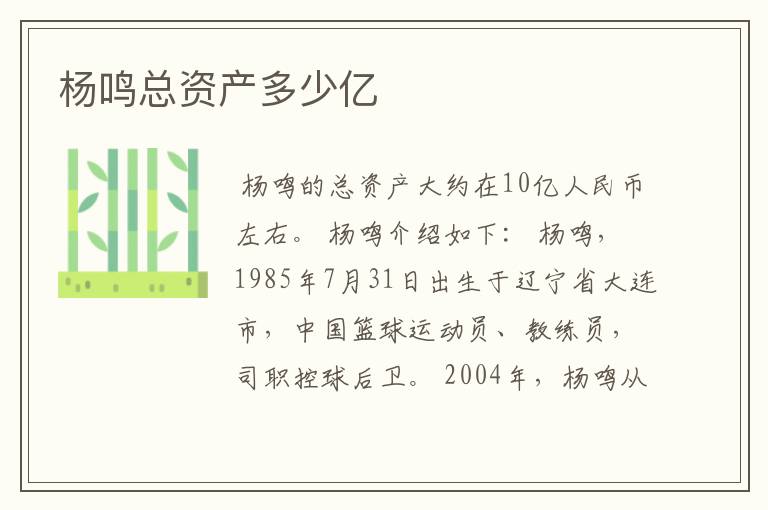 杨鸣总资产多少亿