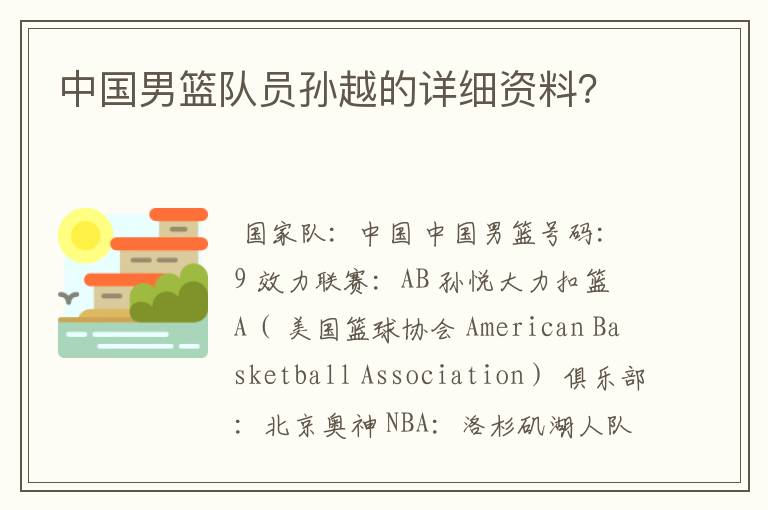 中国男篮队员孙越的详细资料?