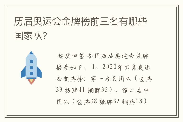 历届奥运会金牌榜前三名有哪些国家队?