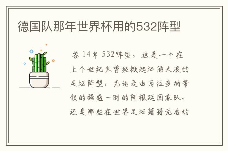 德国队那年世界杯用的532阵型