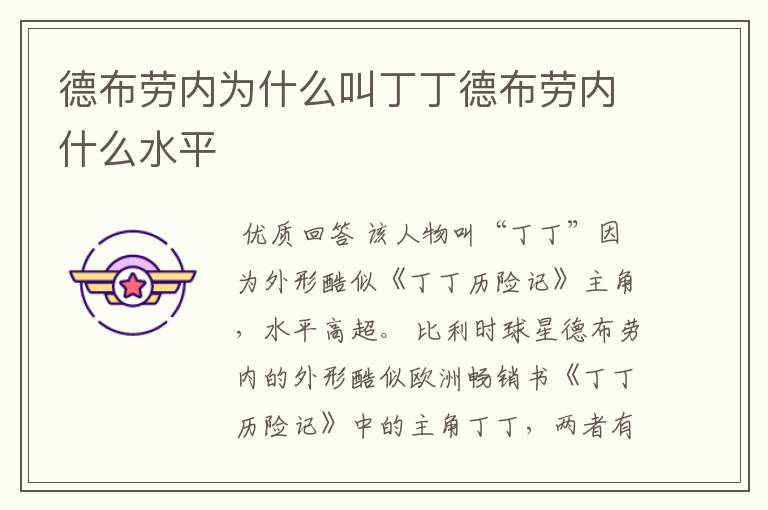 德布劳内为什么叫丁丁德布劳内什么水平