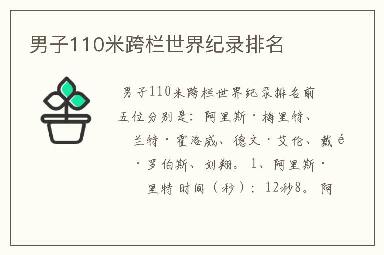 男子110米跨栏世界纪录排名