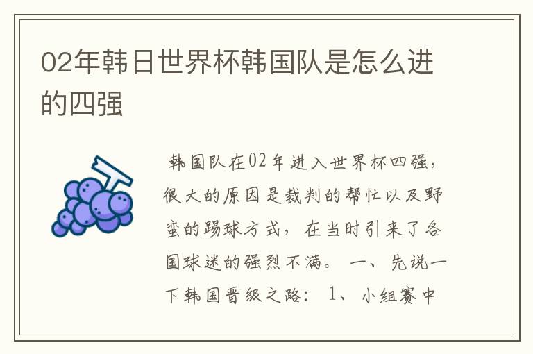 02年韩日世界杯韩国队是怎么进的四强