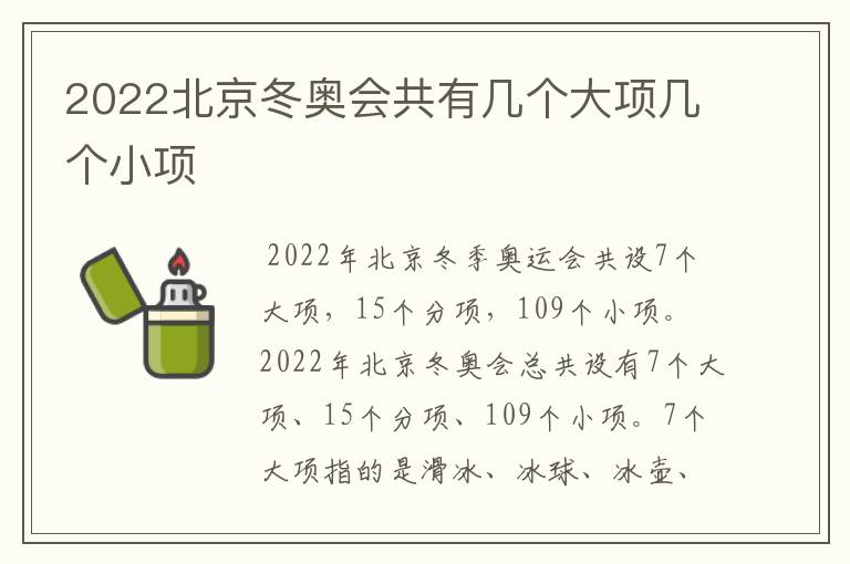 2022北京冬奥会共有几个大项几个小项