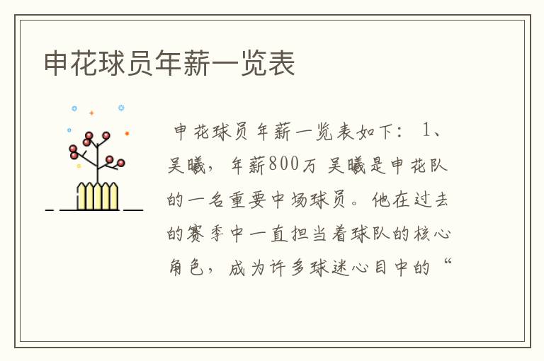申花球员年薪一览表