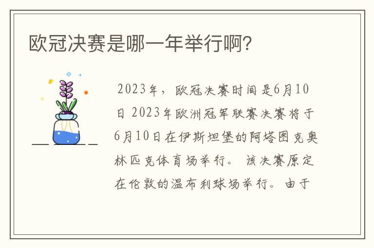 欧冠决赛是哪一年举行啊？