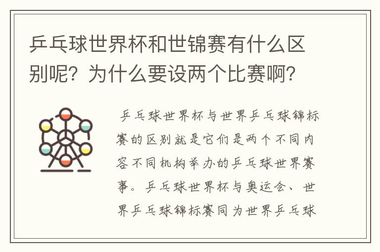 乒乓球世界杯和世锦赛有什么区别呢?为什么要设两个比赛啊?