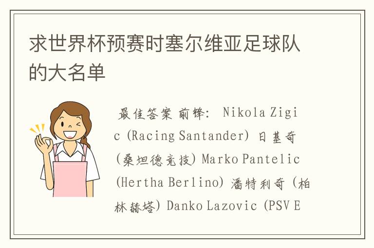 求世界杯预赛时塞尔维亚足球队的大名单