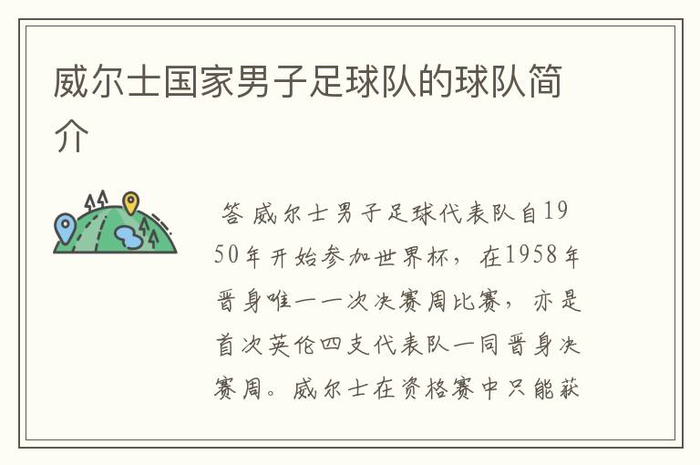 威尔士国家男子足球队的球队简介
