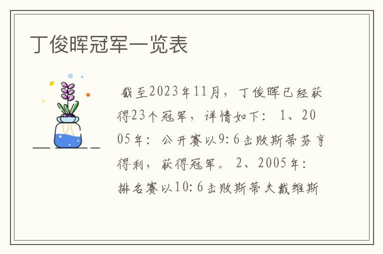 丁俊晖冠军一览表