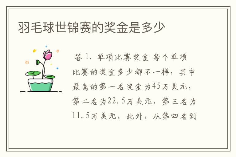 羽毛球世锦赛的奖金是多少