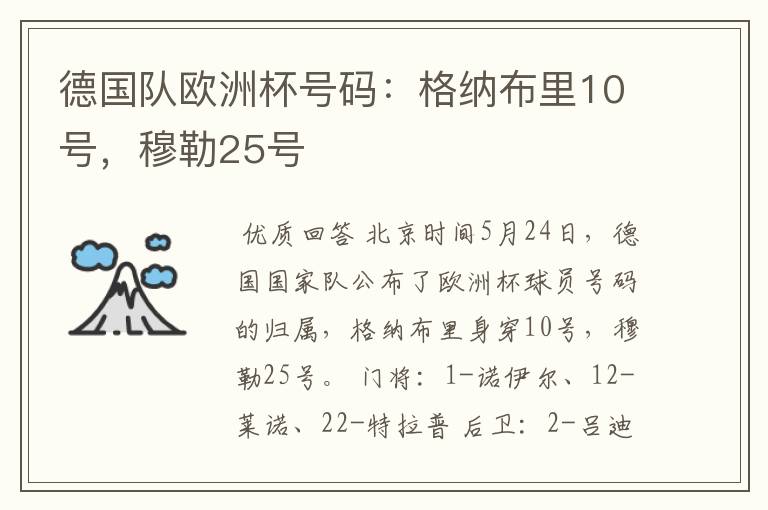德国队欧洲杯号码:格纳布里10号,穆勒25号