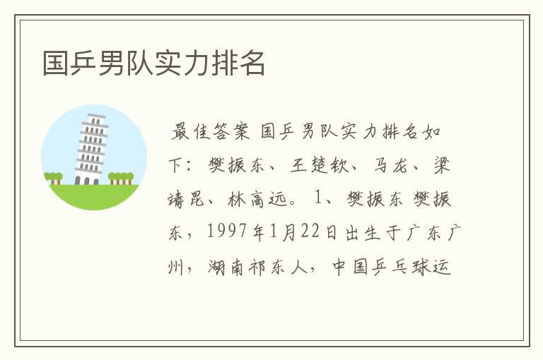 国乒男队实力排名