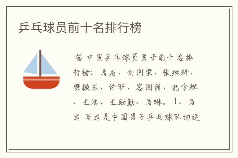 乒乓球员前十名排行榜