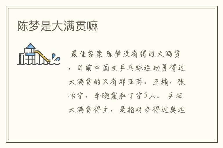 陈梦是大满贯嘛