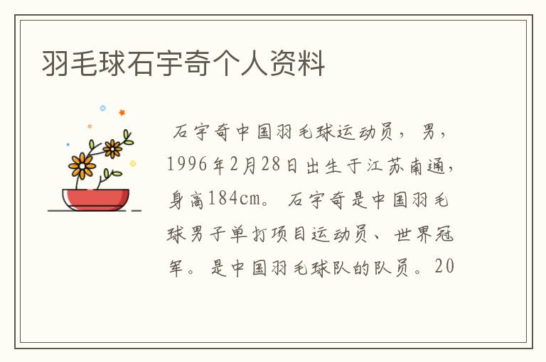 羽毛球石宇奇个人资料