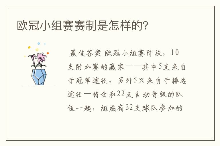 欧冠小组赛赛制是怎样的?