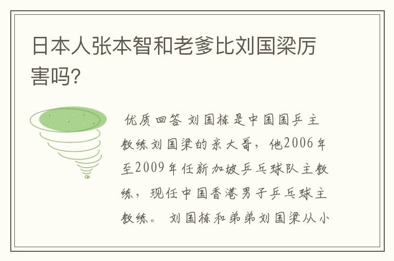 日本人张本智和老爹比刘国梁厉害吗?