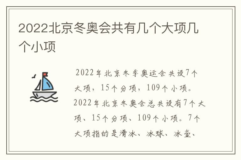 2022北京冬奥会共有几个大项几个小项