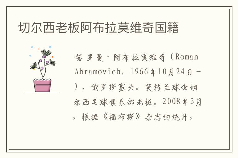 切尔西老板阿布拉莫维奇国籍