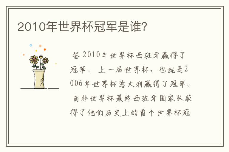 2010年世界杯冠军是谁?