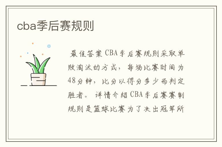cba季后赛规则