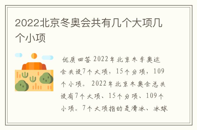 2022北京冬奥会共有几个大项几个小项