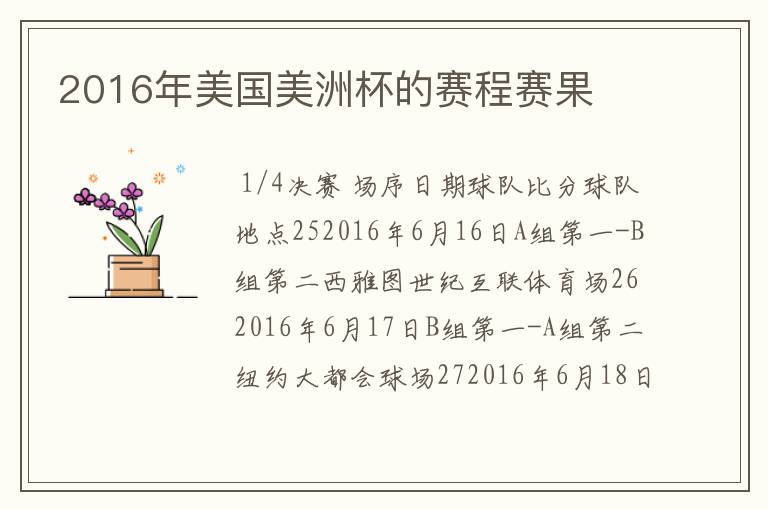 2016年美国美洲杯的赛程赛果