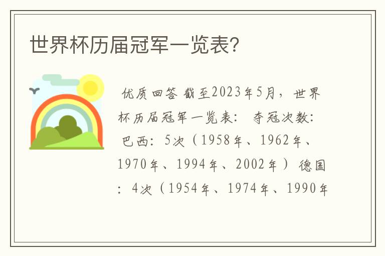 世界杯历届冠军一览表?