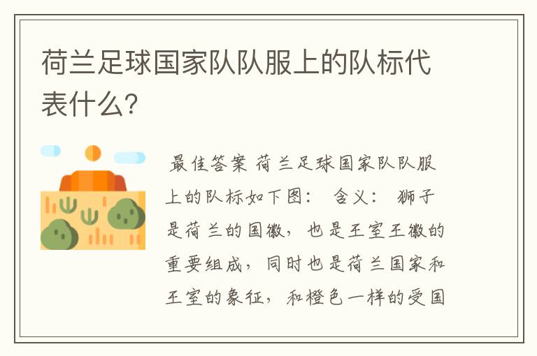 荷兰足球国家队队服上的队标代表什么?