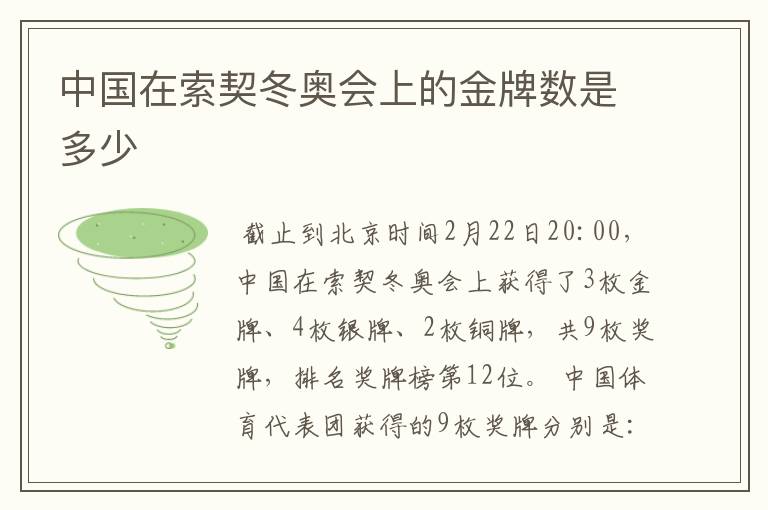 中国在索契冬奥会上的金牌数是多少