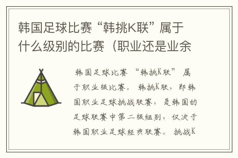 韩国足球比赛 “韩挑K联” 属于什么级别的比赛(职业还是业余)?