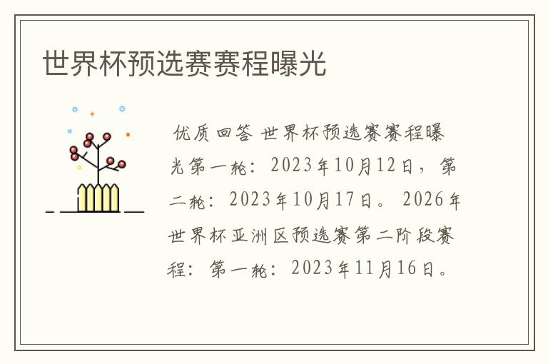 世界杯预选赛赛程曝光