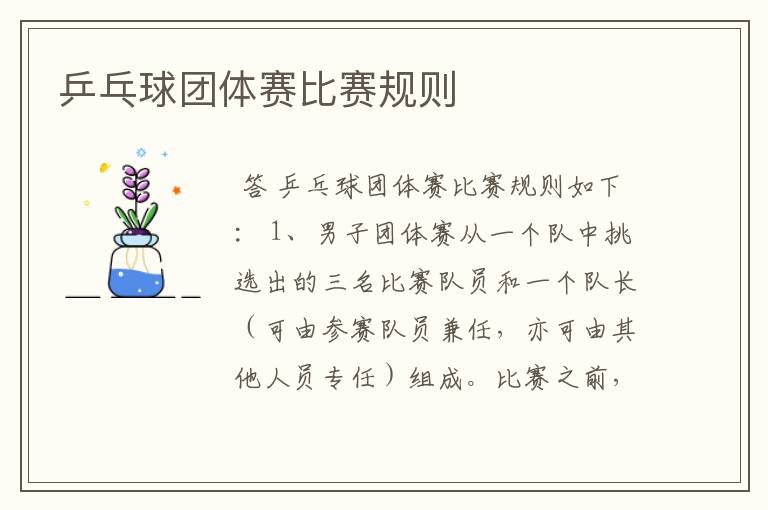 乒乓球团体赛比赛规则