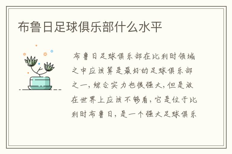 布鲁日足球俱乐部什么水平