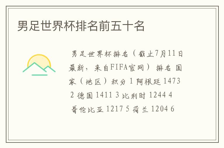 男足世界杯排名前五十名