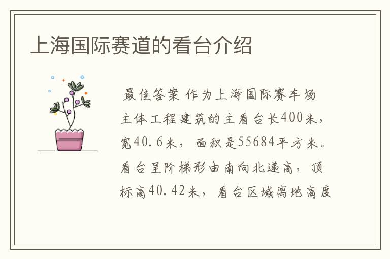 上海国际赛道的看台介绍