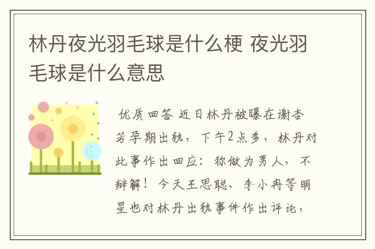 林丹夜光羽毛球是什么梗 夜光羽毛球是什么意思