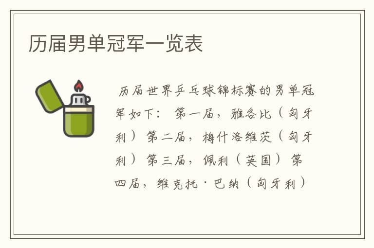 历届男单冠军一览表