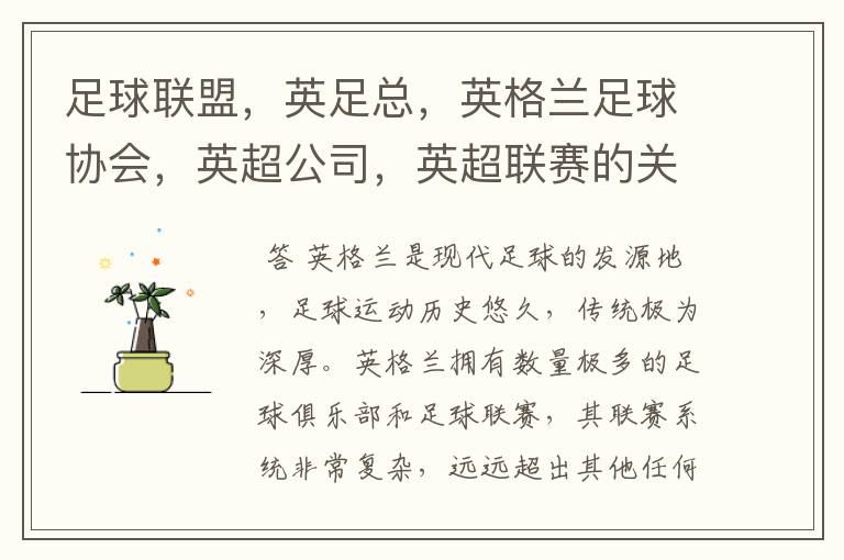 足球联盟,英足总,英格兰足球协会,英超公司,英超联赛的关系
