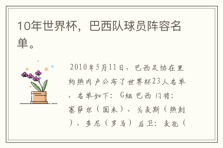 10年世界杯，巴西队球员阵容名单。