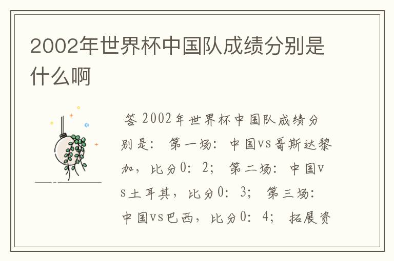 2002年世界杯中国队成绩分别是什么啊