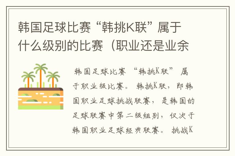 韩国足球比赛 “韩挑K联” 属于什么级别的比赛(职业还是业余)?