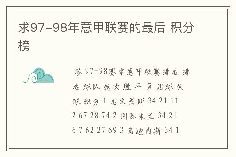 求97-98年意甲联赛的最后 积分榜