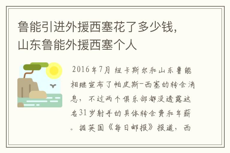 鲁能引进外援西塞花了多少钱,山东鲁能外援西塞个人